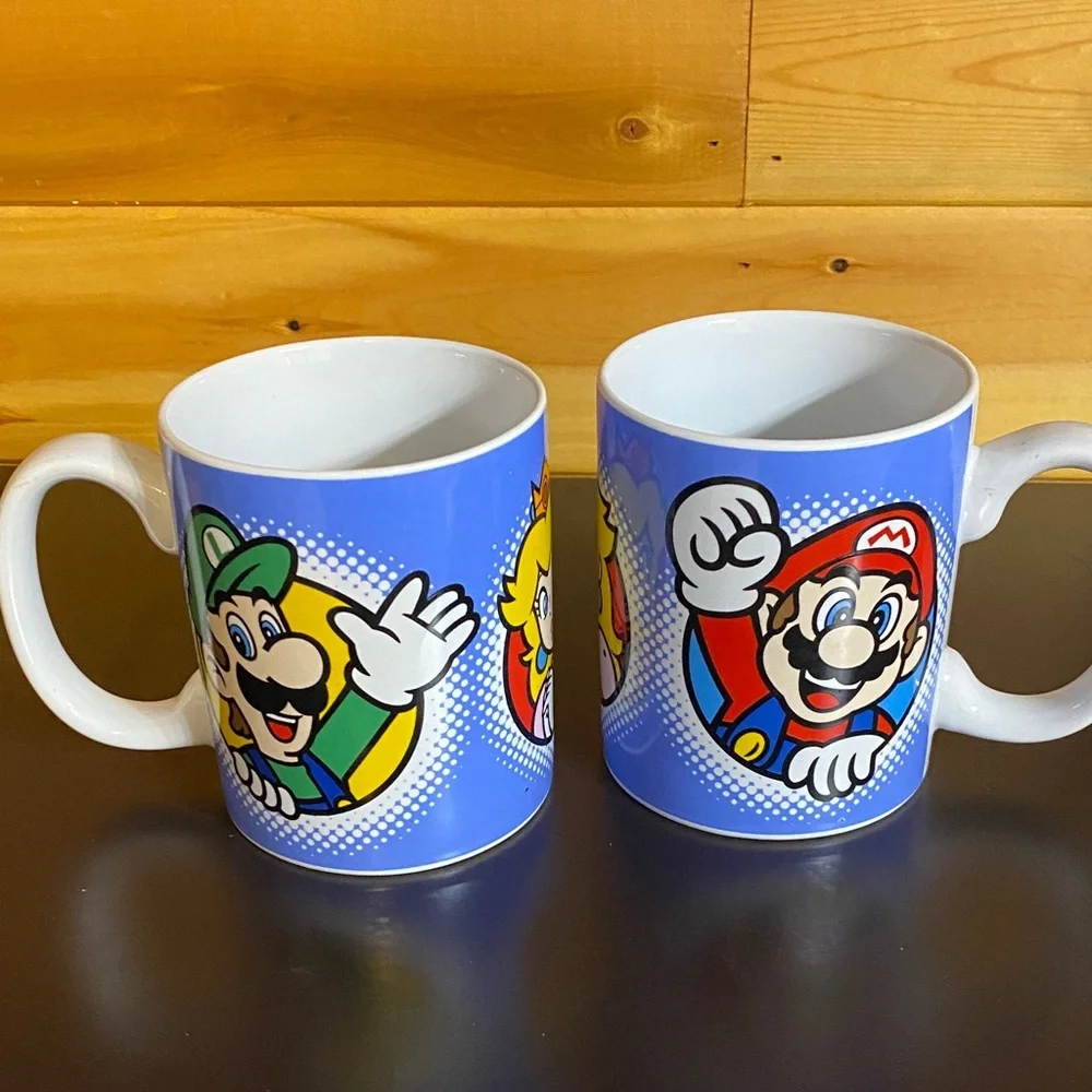 Nintendo Super Mario Coffee Mugs Set Mario Luigi Peach 2022 (set of 2)